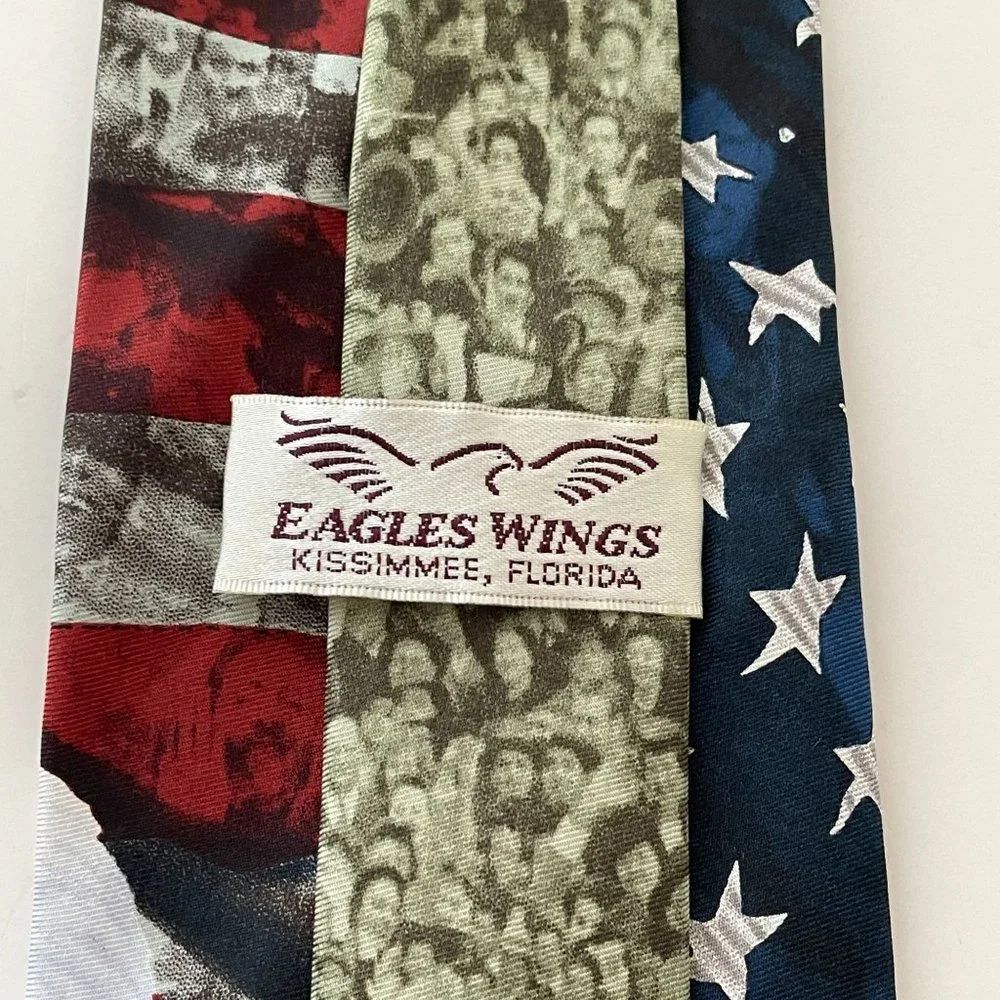 4/$25 Eagles Wings Tie Patriotic Bald Eagle Flag 100% Silk Inspirational Necktie